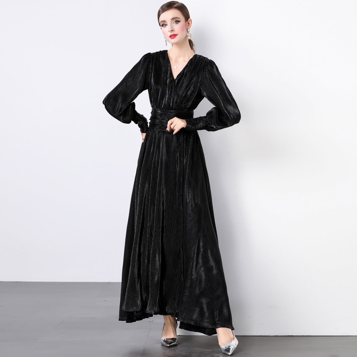 Midnight Luxe Micro-Pleat Gown - 833726665653_BLA
