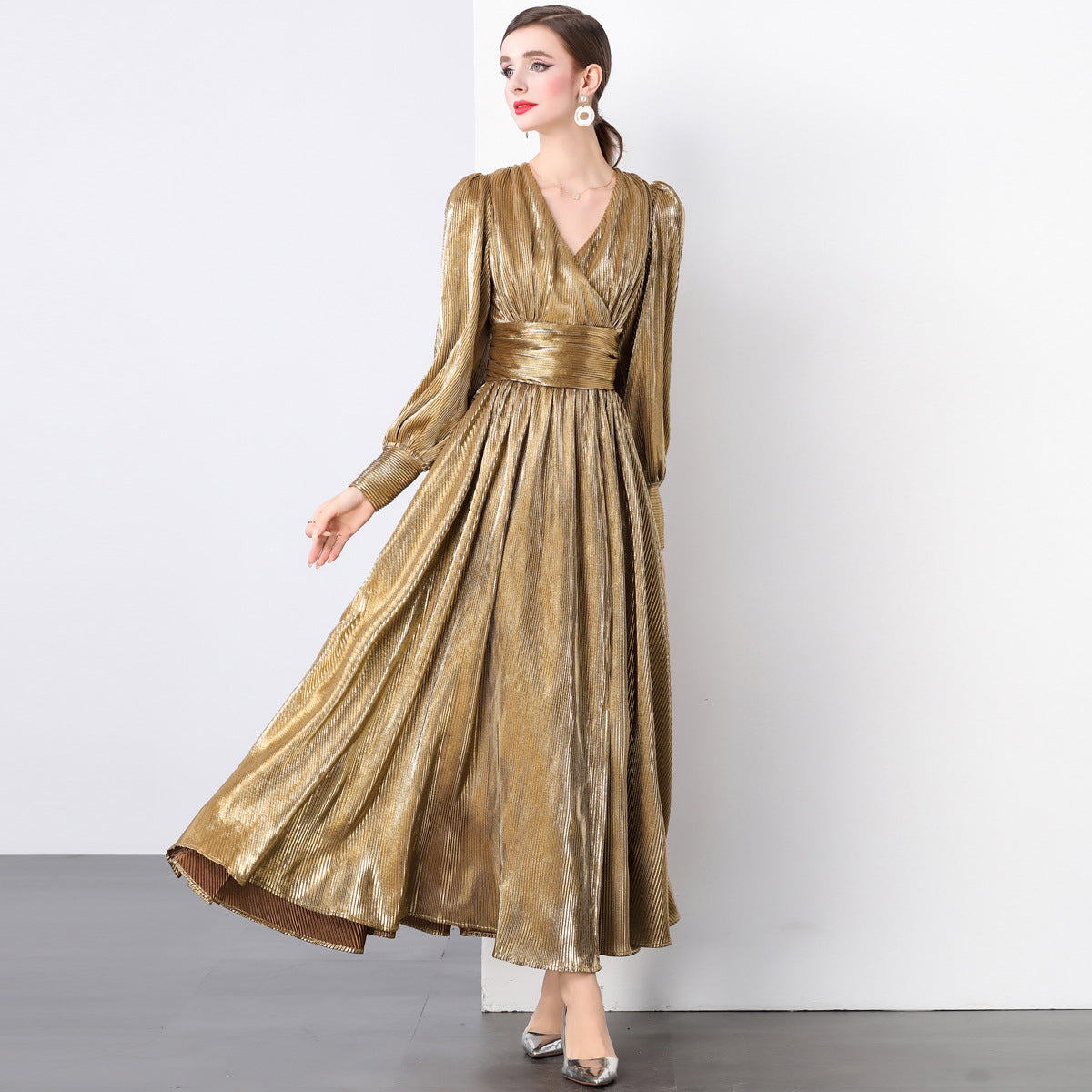 Golden Hour Micro-Pleat Gown - 833726665653_GOL
