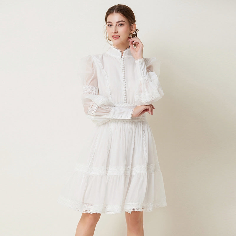 Lace Cascade Short Dress - 843851263446_WHITE