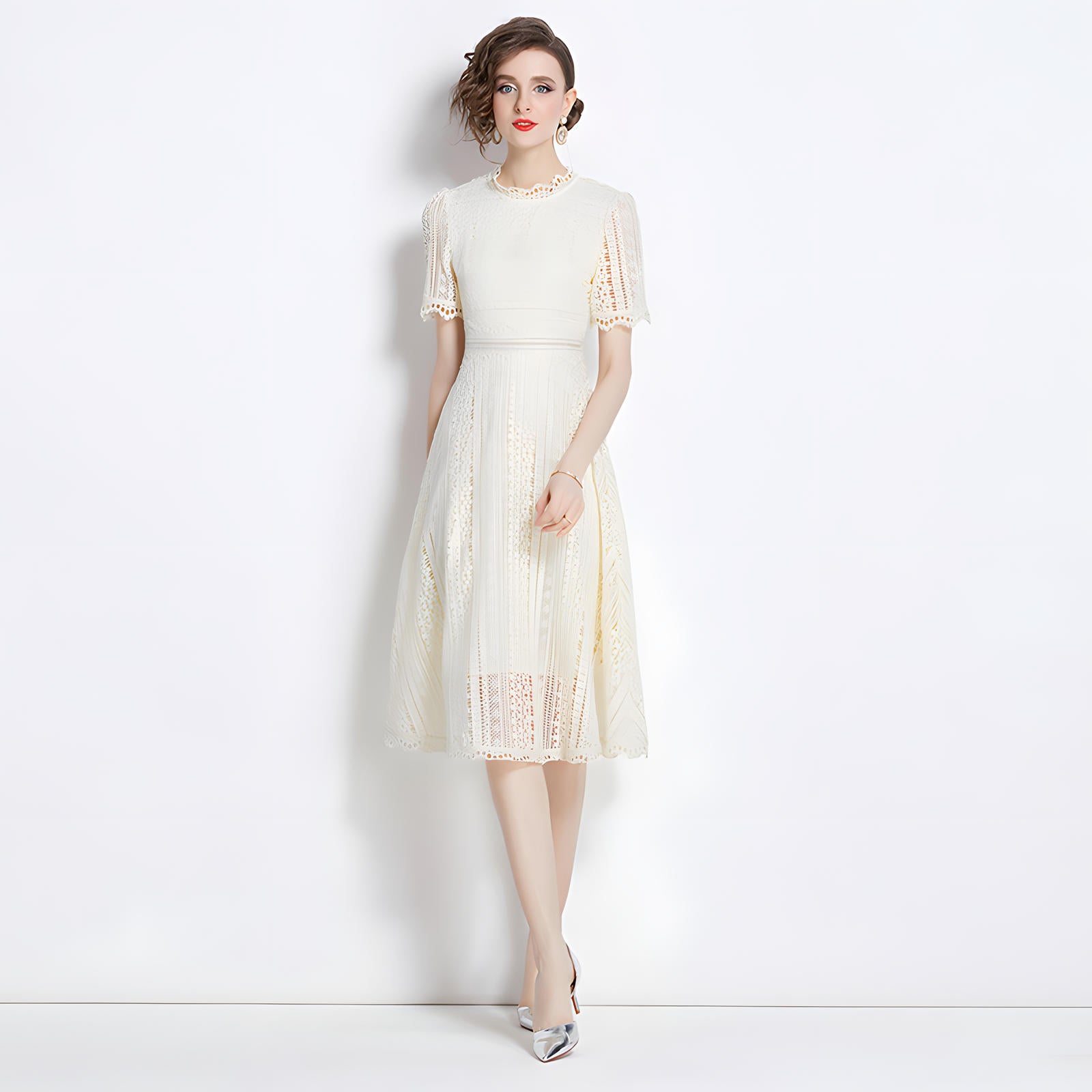 Luxury French Lace Jewel Neck Apricot Dress - 533#609_APR