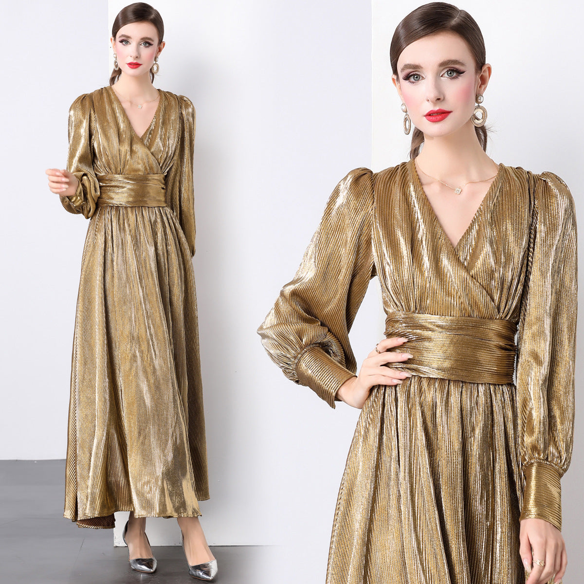 Golden Hour Micro-Pleat Gown - 833726665653_GOL