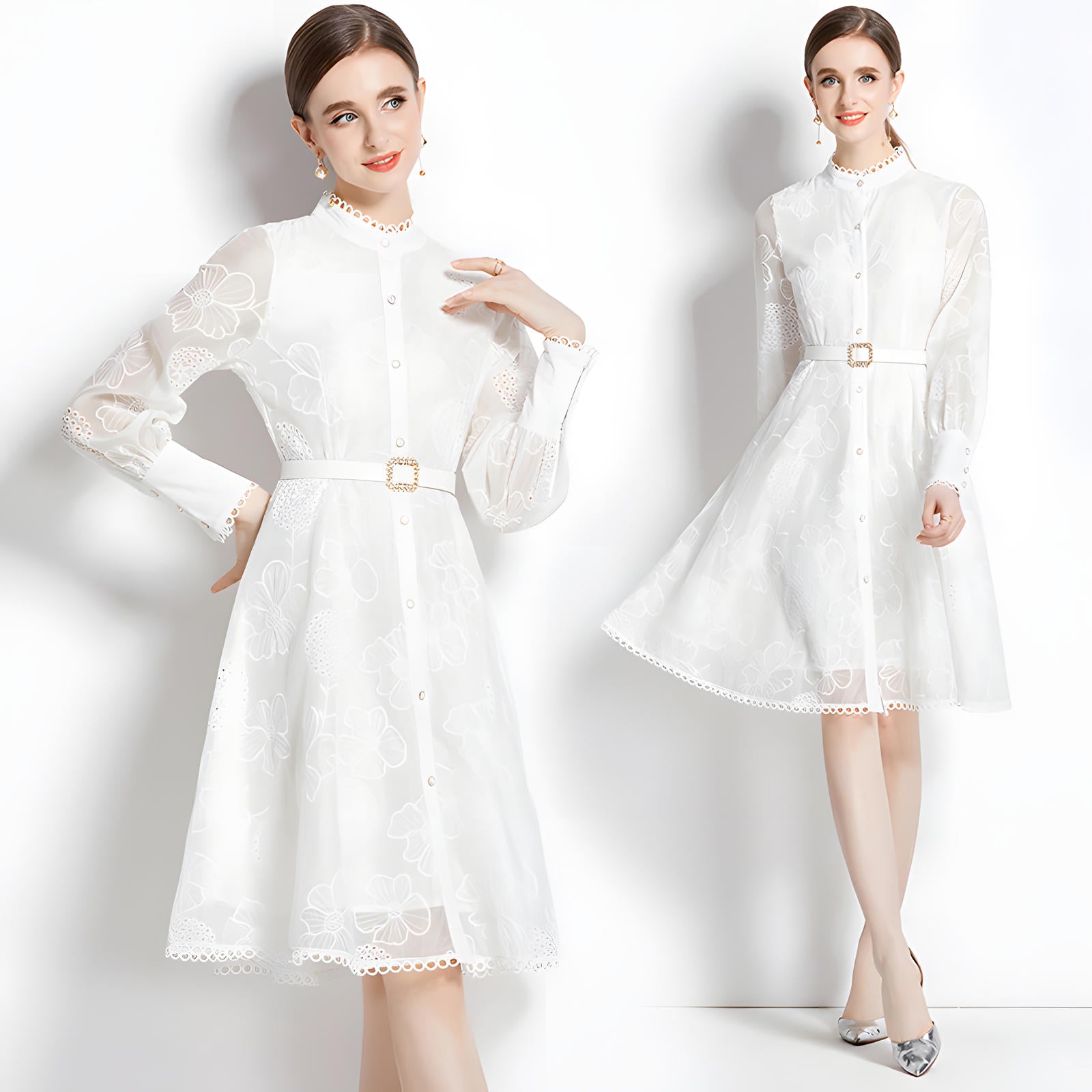 Luxury French Lace High Neck Retro Short Dress - 734579574273