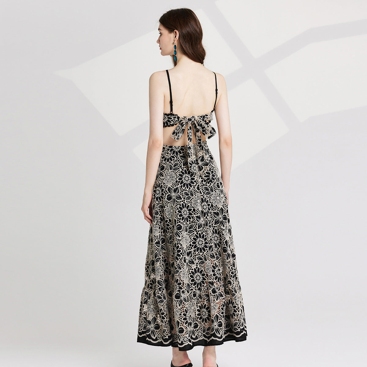 Luxury French Lace Halter Neck Holiday Breeze Black Dress - 829851111269_BLA