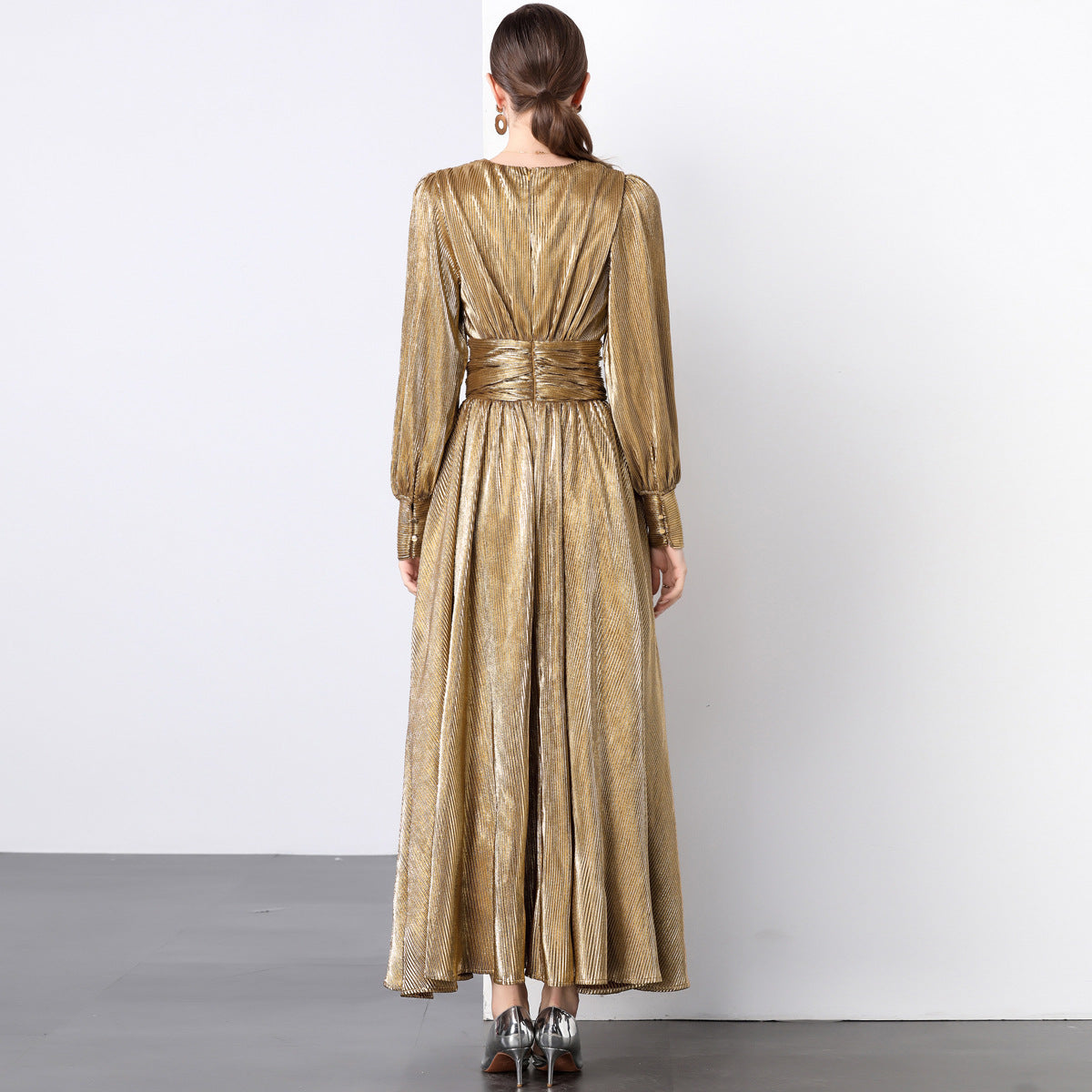 Golden Hour Micro-Pleat Gown - 833726665653_GOL