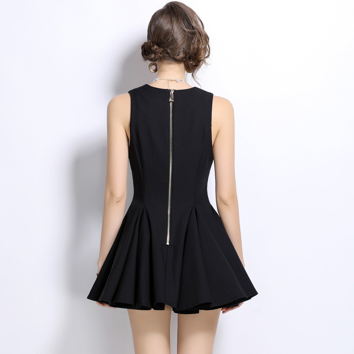 Button Up Short Black Dress