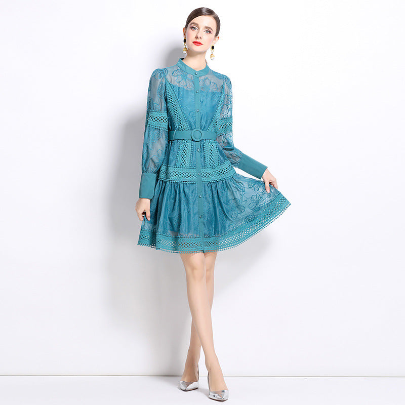 Lace Reverie Short Dress - 844681311005_PEACOCKBLUE