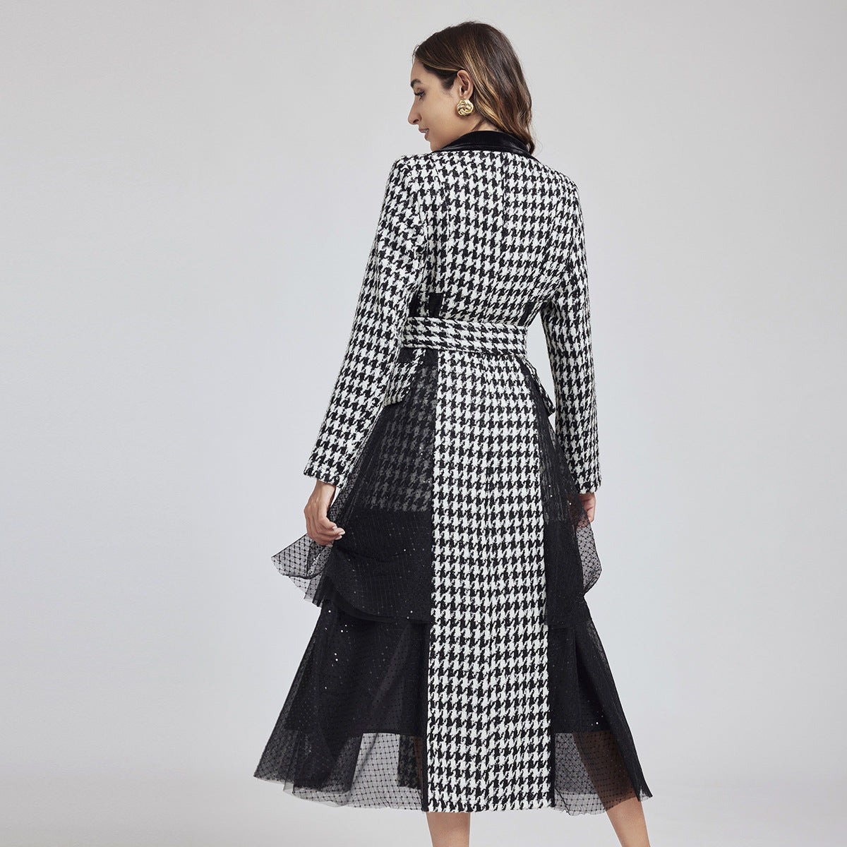 Houndstooth Noir Sequin Coat-Dress - 849998226262_BLACK