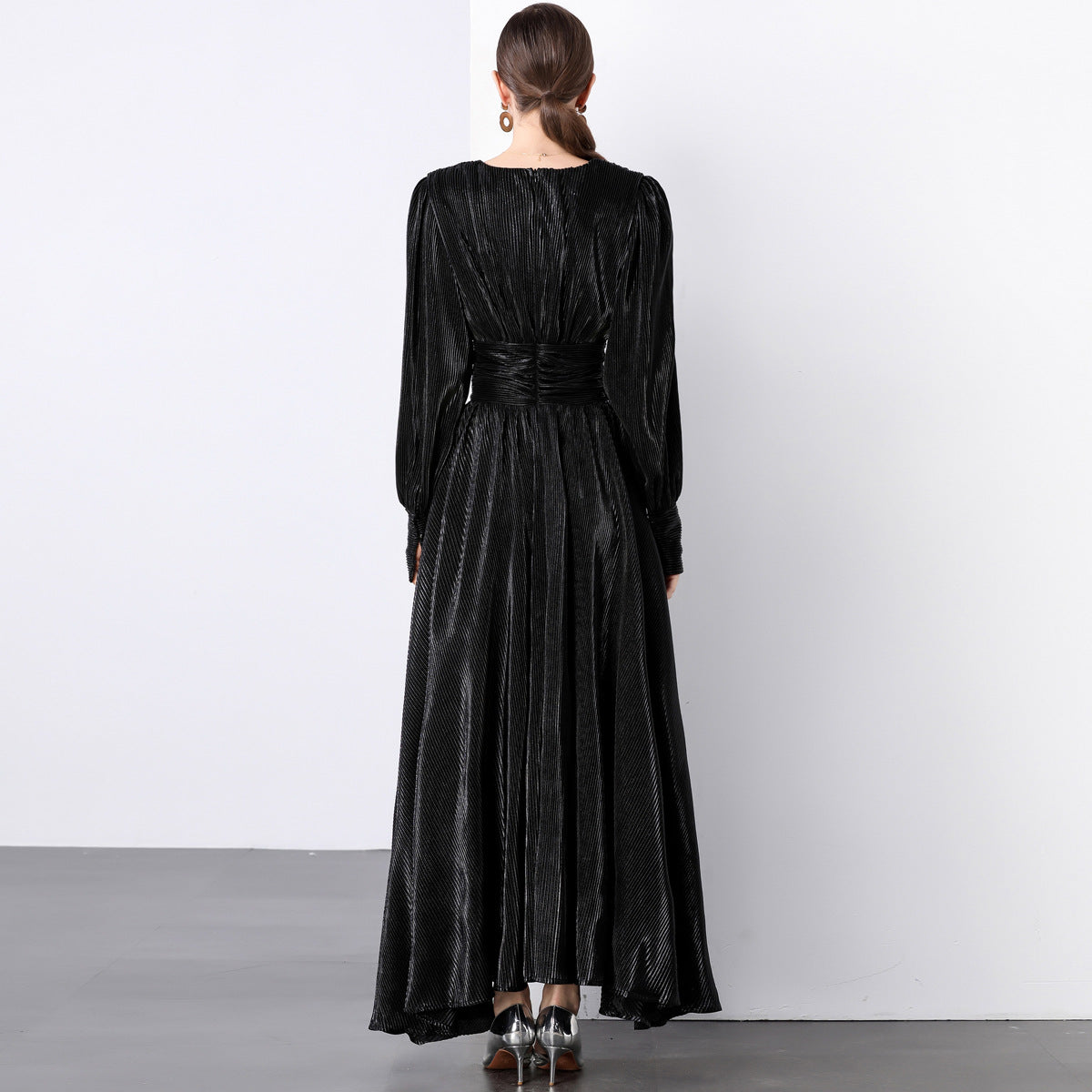 Midnight Luxe Micro-Pleat Gown - 833726665653_BLA