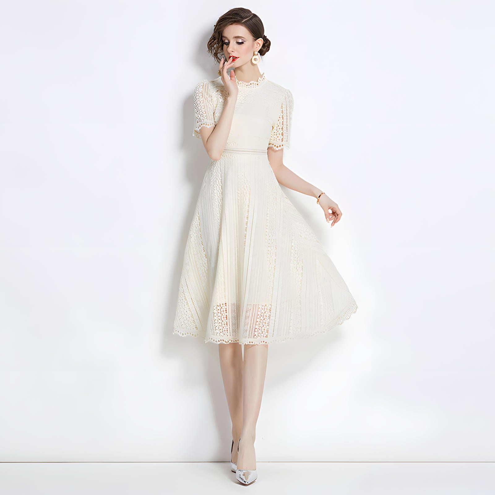 Luxury French Lace Jewel Neck Apricot Dress - 533#609_APR