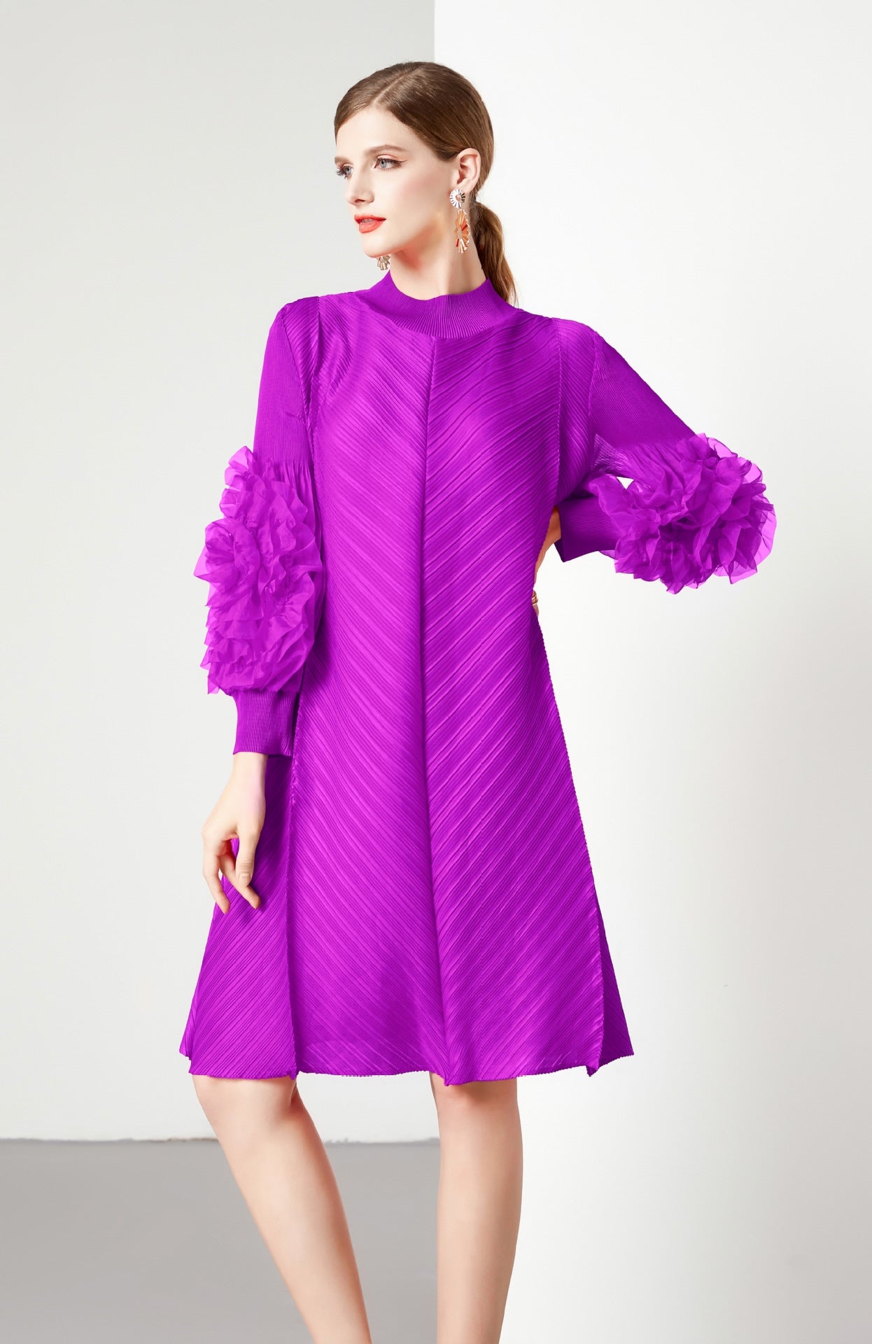 Heat Set Pleated Mini Dress One Size - 824142807175_PUR