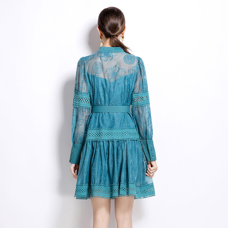 Lace Reverie Short Dress - 844681311005_PEACOCKBLUE
