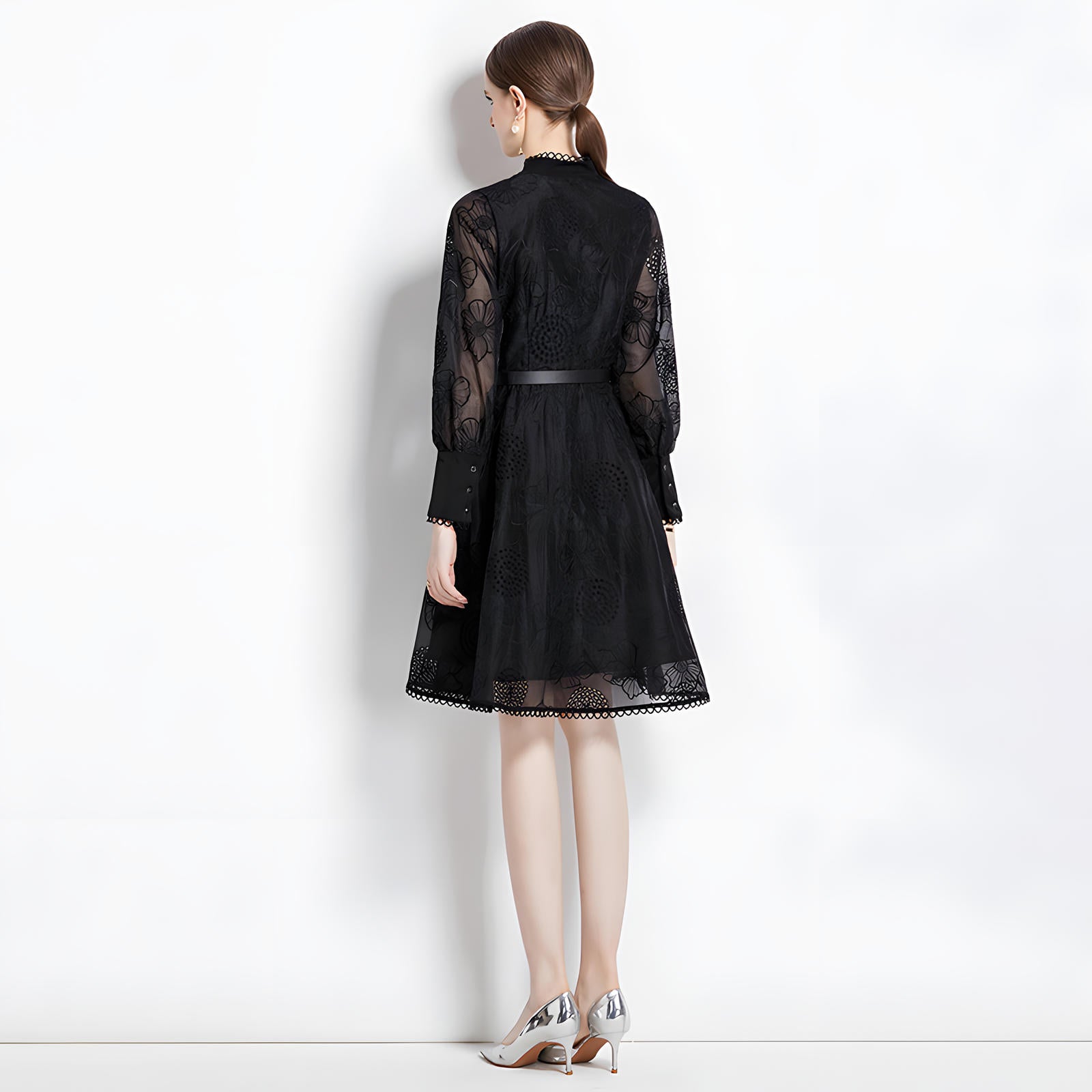 Luxury French Lace High Neck Retro Short Dress - 734462185250