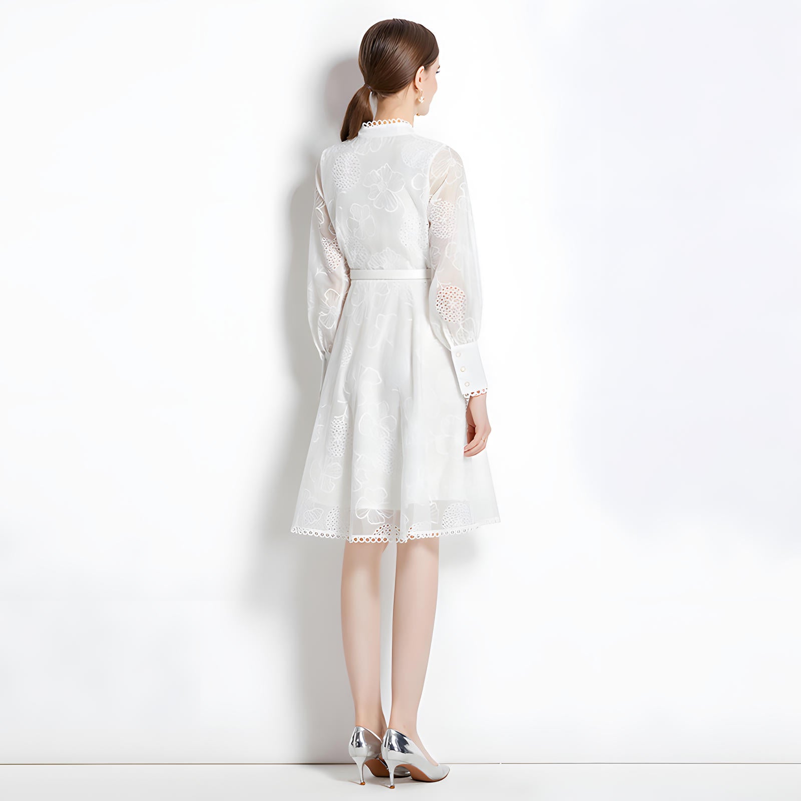 Luxury French Lace High Neck Retro Short Dress - 734579574273