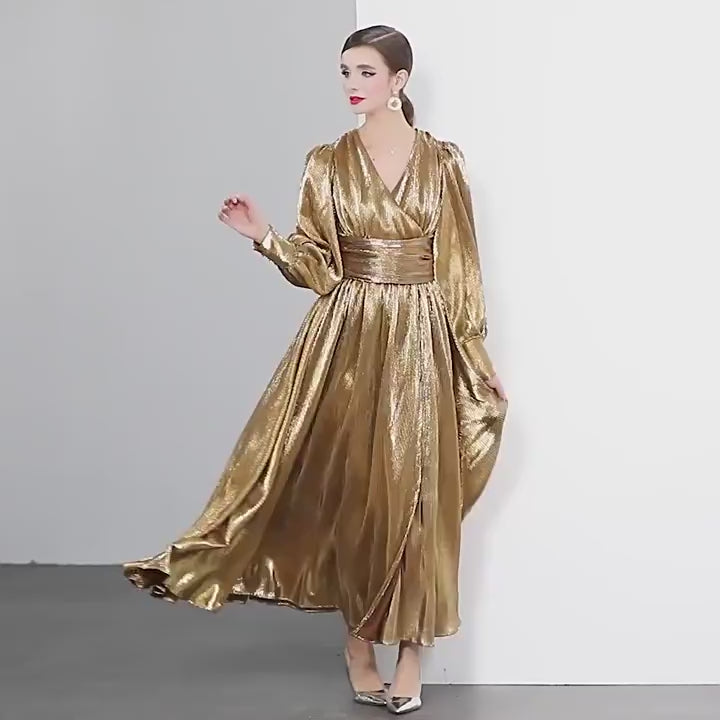 Golden Hour Micro-Pleat Gown - 833726665653_GOL