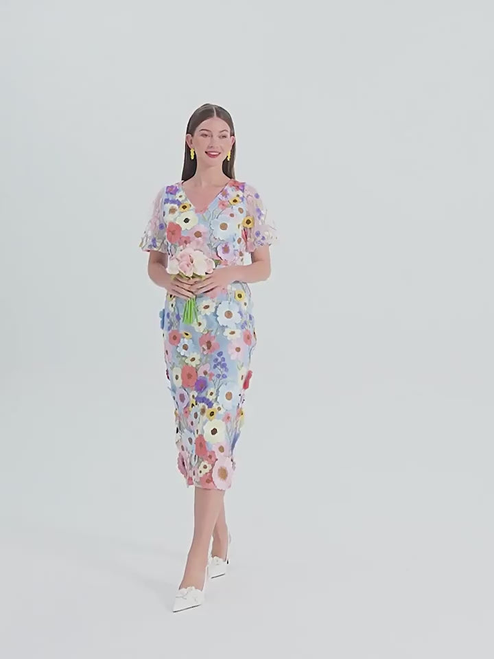 Blooming Garden Embroidered Midi Dress - 906548043201_BLUE