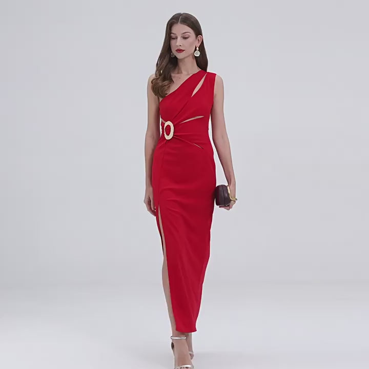 Elegant One-Shoulder Cutout Gown