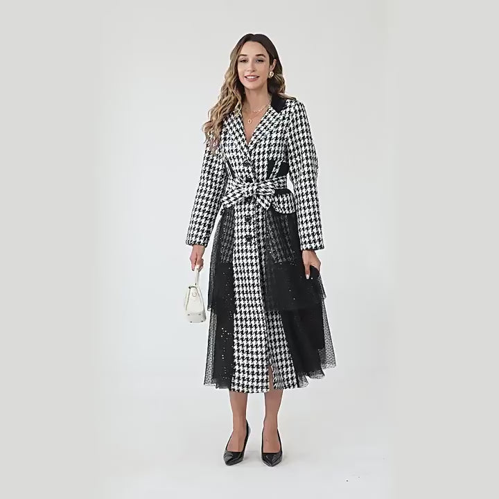 Houndstooth Noir Sequin Coat-Dress - 849998226262_BLACK