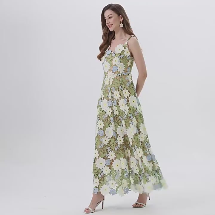 Meadow Bloom Embroidered Lace Dress - 902466078623_GREEN