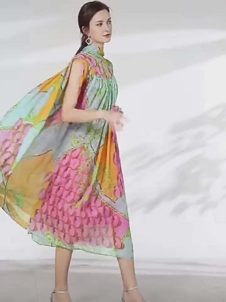 Garden Symphony Pleated Maxi Dress