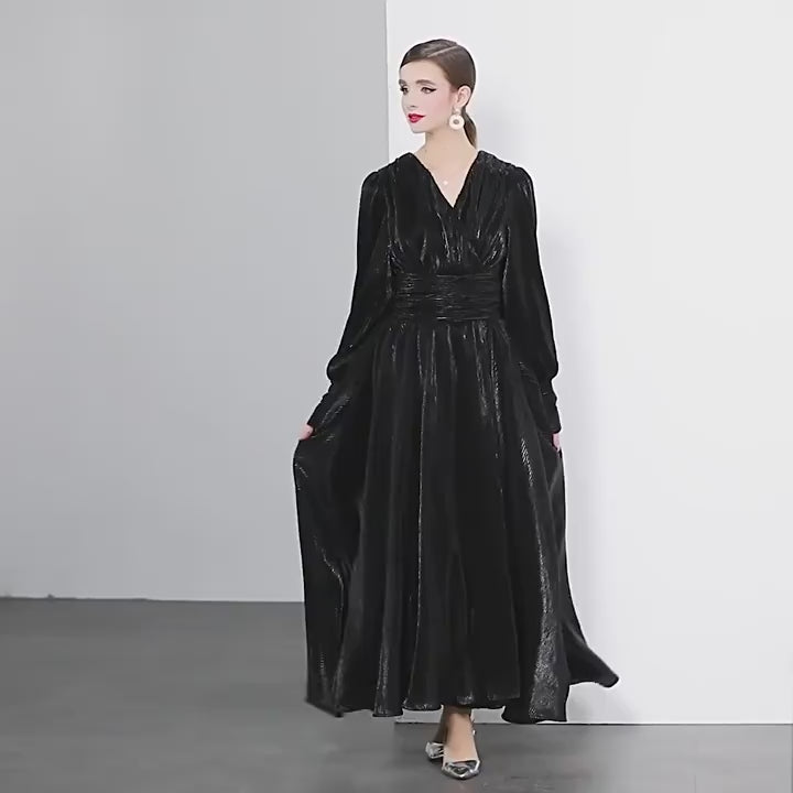 Midnight Luxe Micro-Pleat Gown - 833726665653_BLA