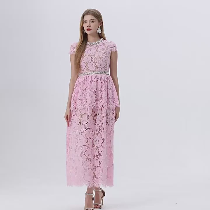 Blush Belle Embellished Lace Maxi Dress