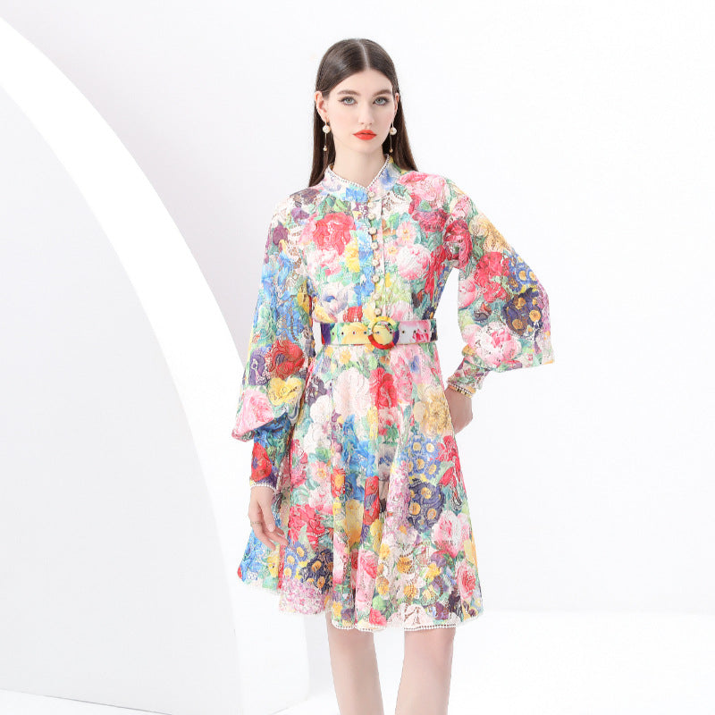 Vibrant Floral Belted Shirt Dress