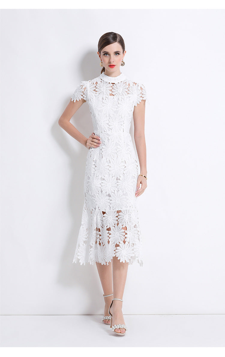 White Blossom Lace Midi Dress