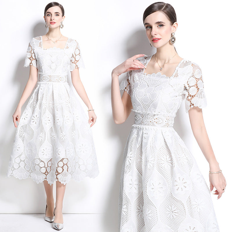 Elegant White Lace Midi Dress