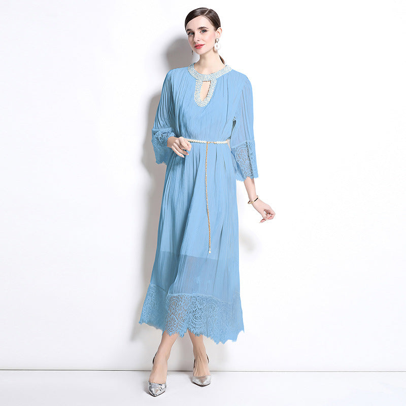 Elegant Sky Blue Lace Maxi Dress