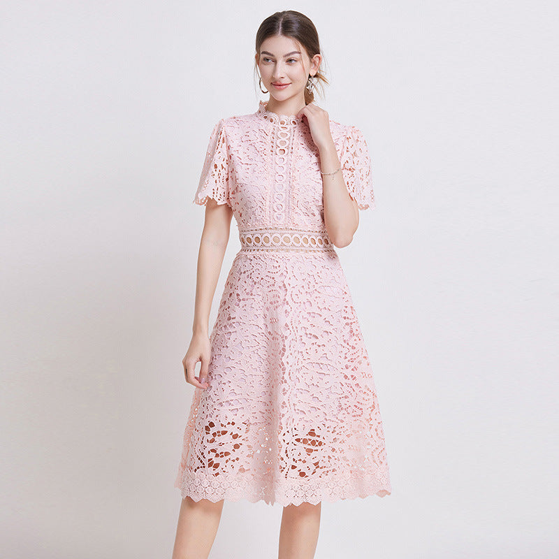 Blush Pink Lace Midi Dress