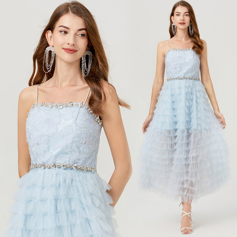 Ethereal Blue Ruffled Tulle Gown