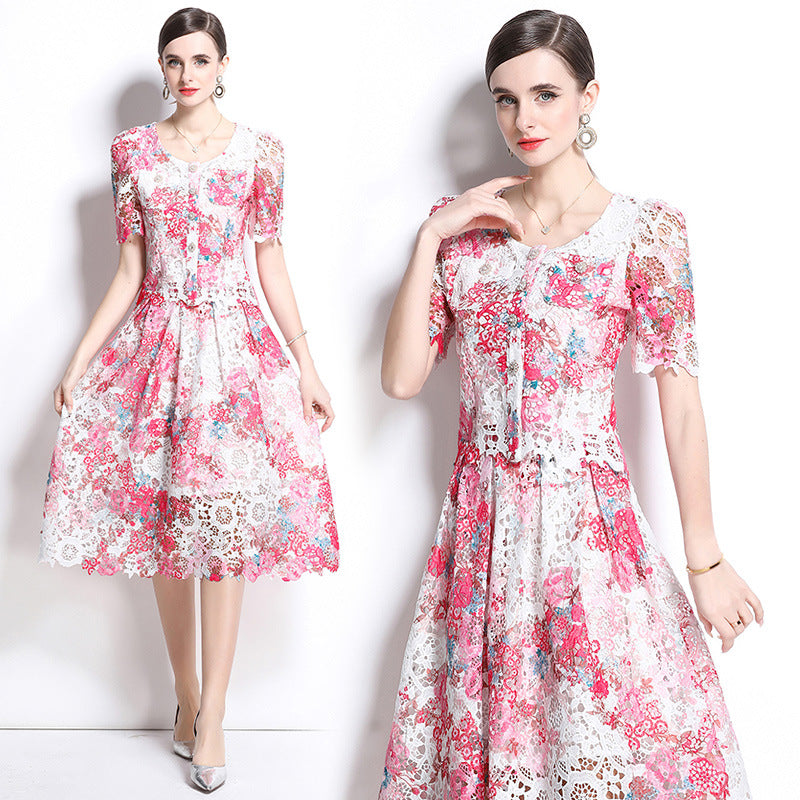 Floral Lace Patchwork Midi  Two Piece Dress