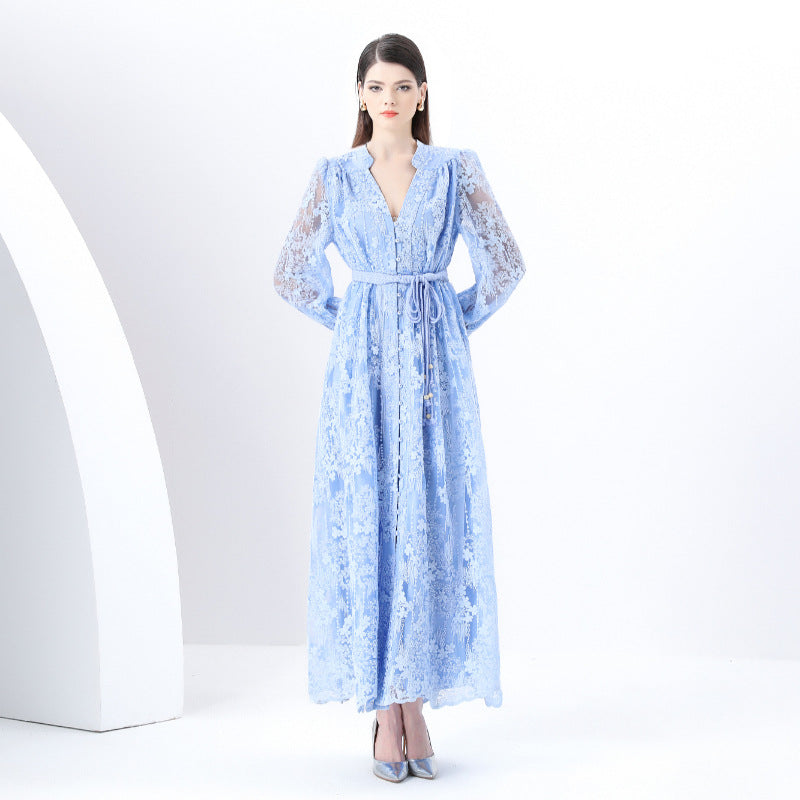 Sky Blue Lace Maxi Dress