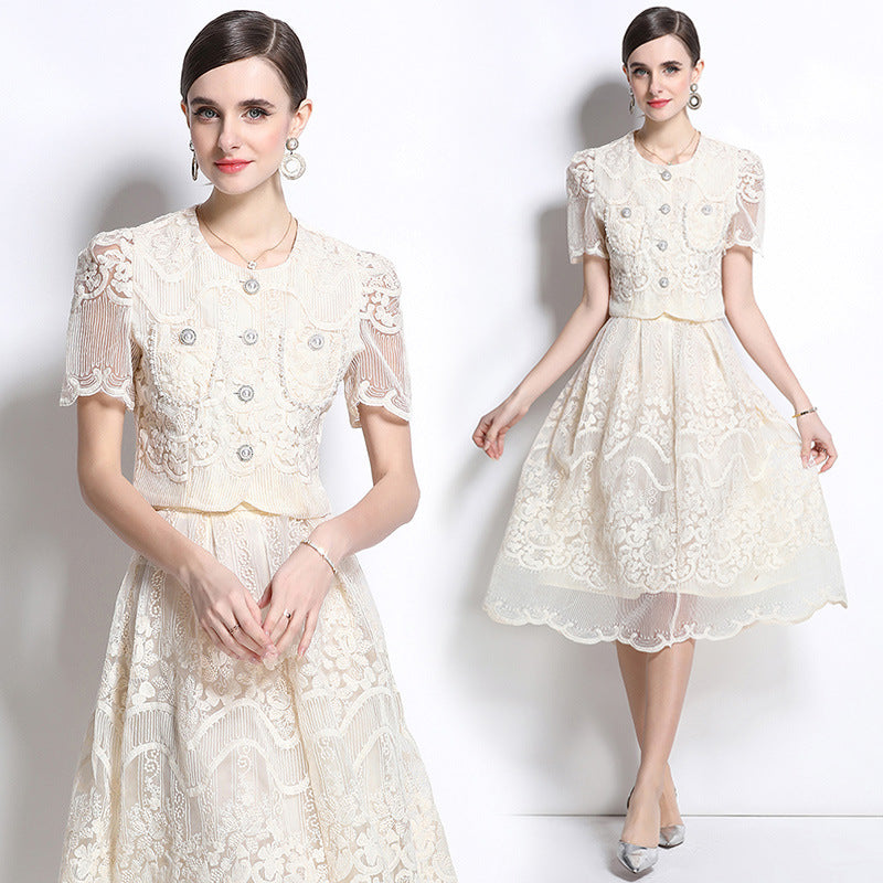 Vintage Lace Elegant Two Piece Midi Dress
