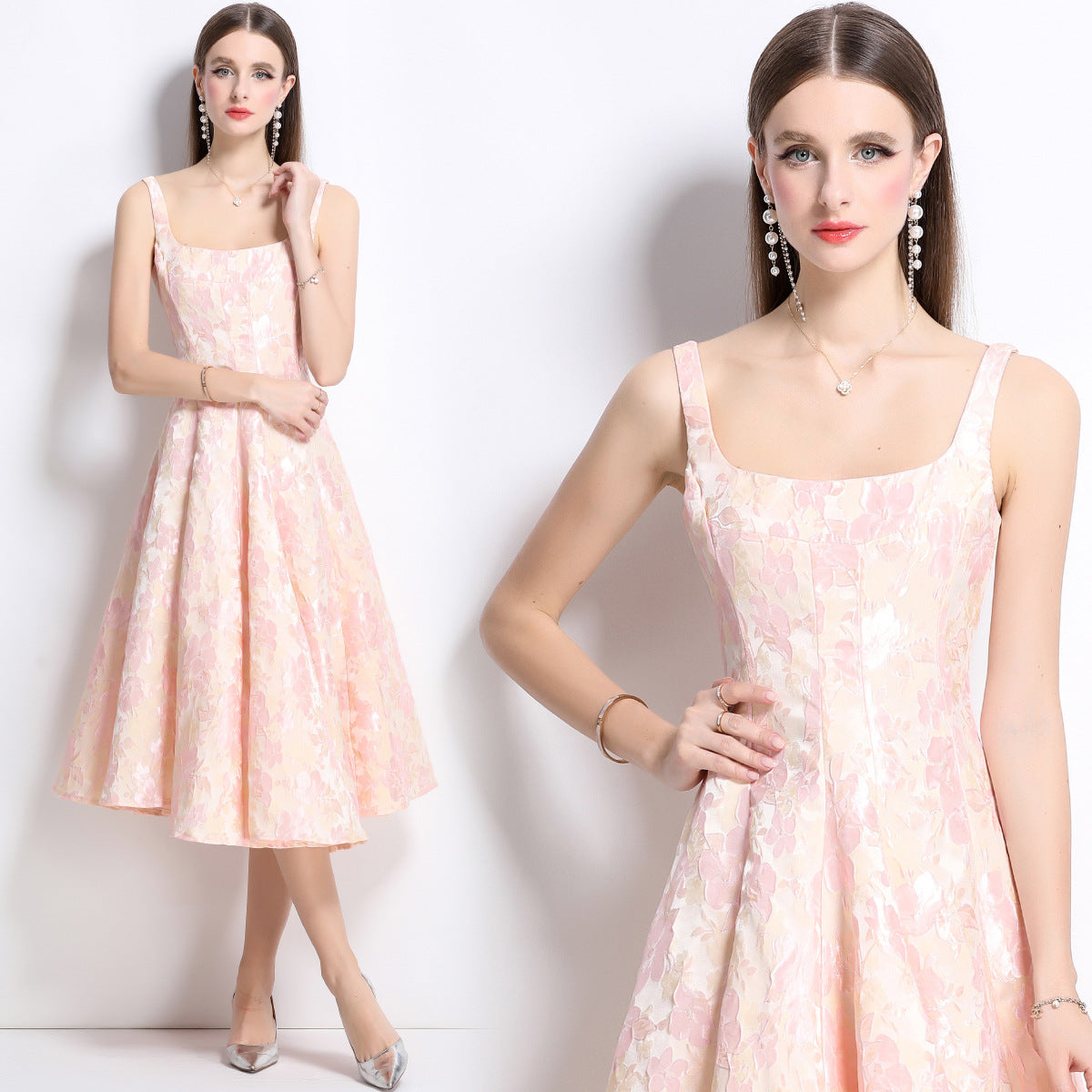 ANDRÉSD V line jacquard dress Farm Rio Sleeveless V-Neck Jacquard Lurex A-Line Maxi Dress