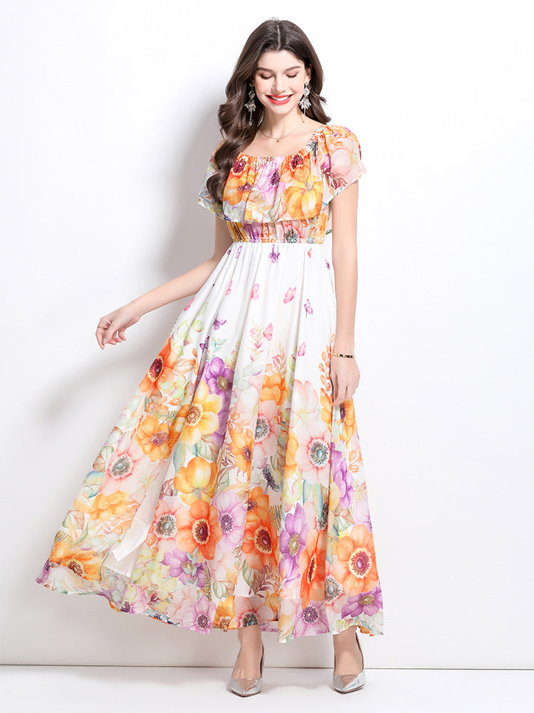 Sunset Floral Off-Shoulder Maxi Dress