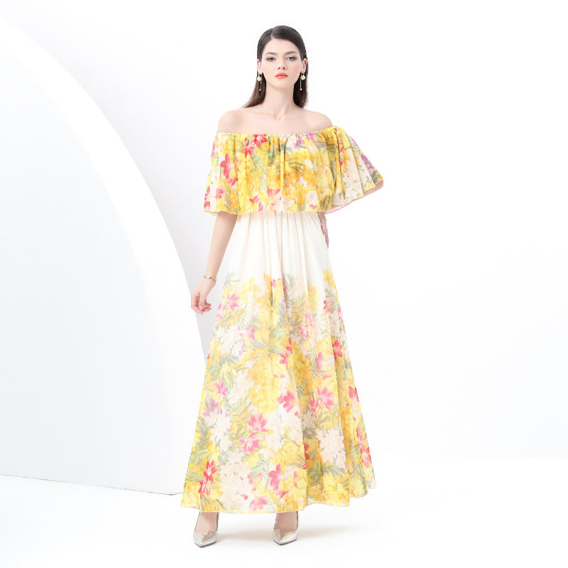 Yellow Floral Off-Shoulder Maxi Dress