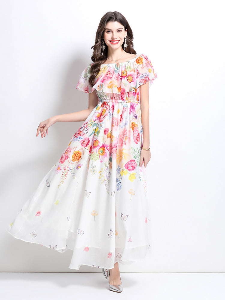Floral Off-Shoulder Chiffon Maxi Dress