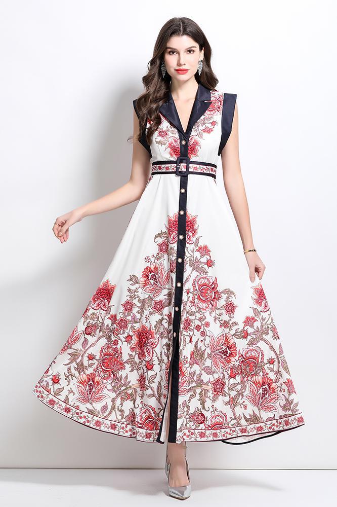 Elegant Floral Button-Down Maxi Dress