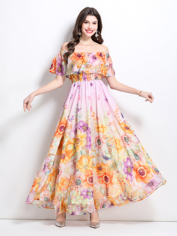 Boho Off-Shoulder Floral Maxi Dress