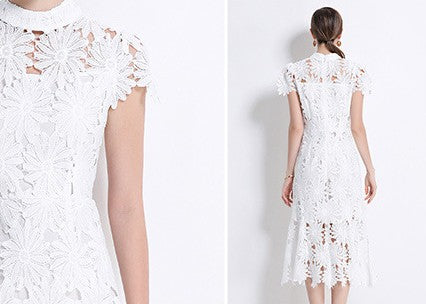 White Blossom Lace Midi Dress