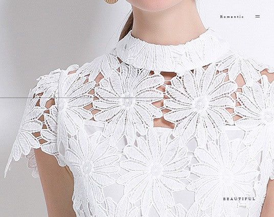 White Blossom Lace Midi Dress