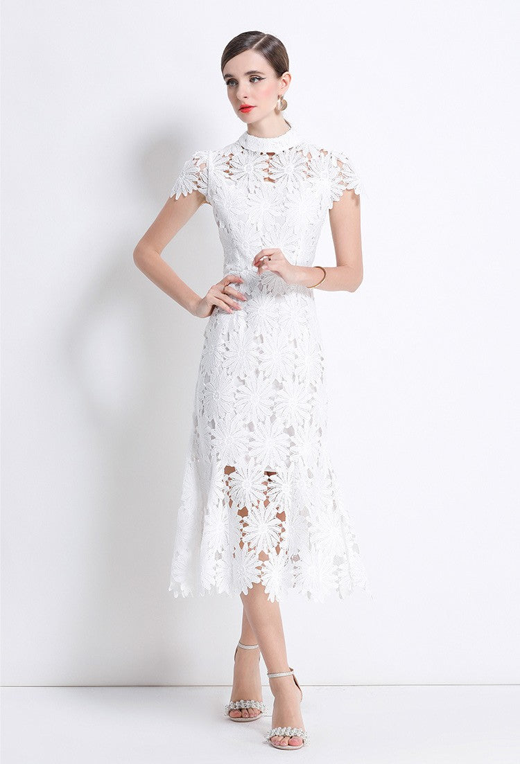White Blossom Lace Midi Dress