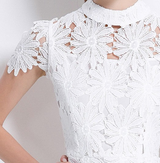 White Blossom Lace Midi Dress