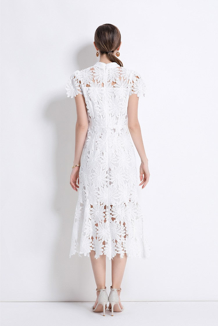 White Blossom Lace Midi Dress