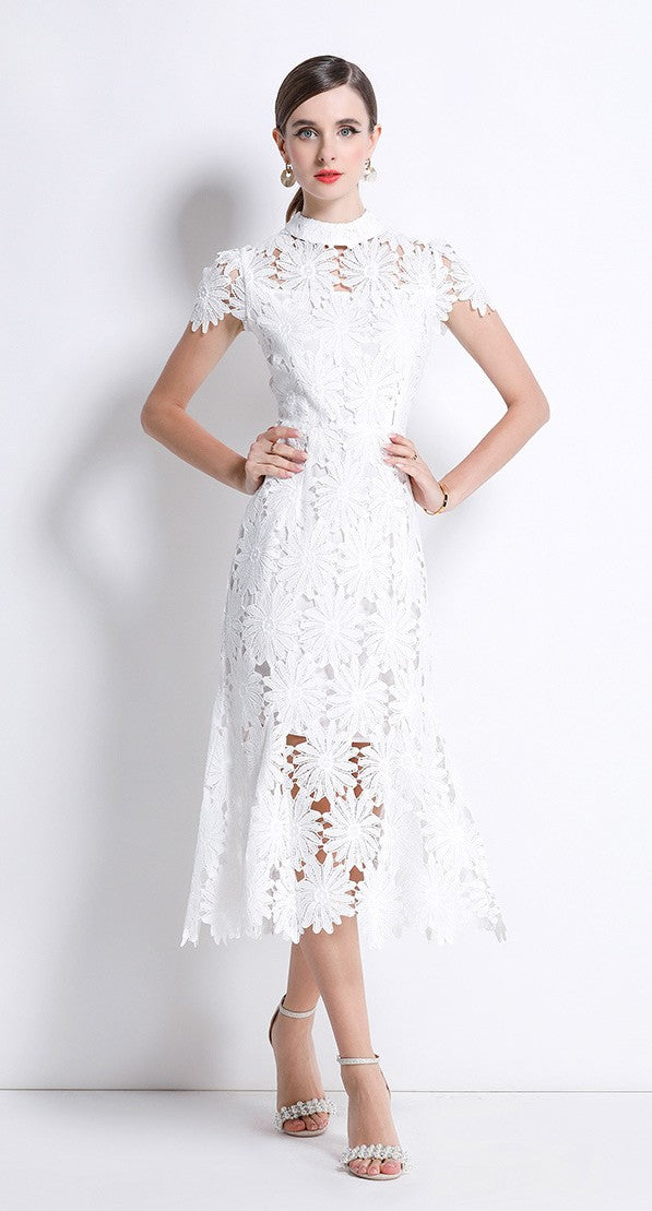 White Blossom Lace Midi Dress